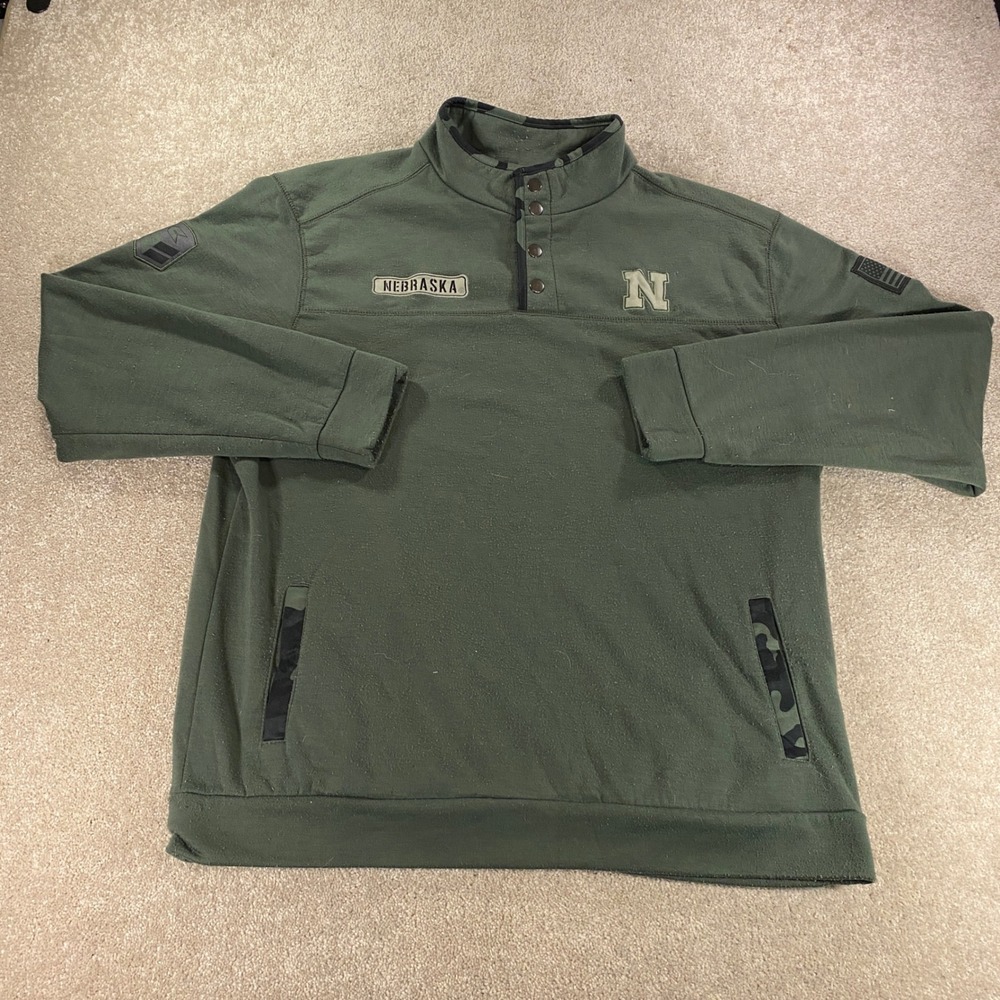Colosseum Nebraska Pullover Mens XXL Green Military Snap Fleece OHT Cornhuskers
